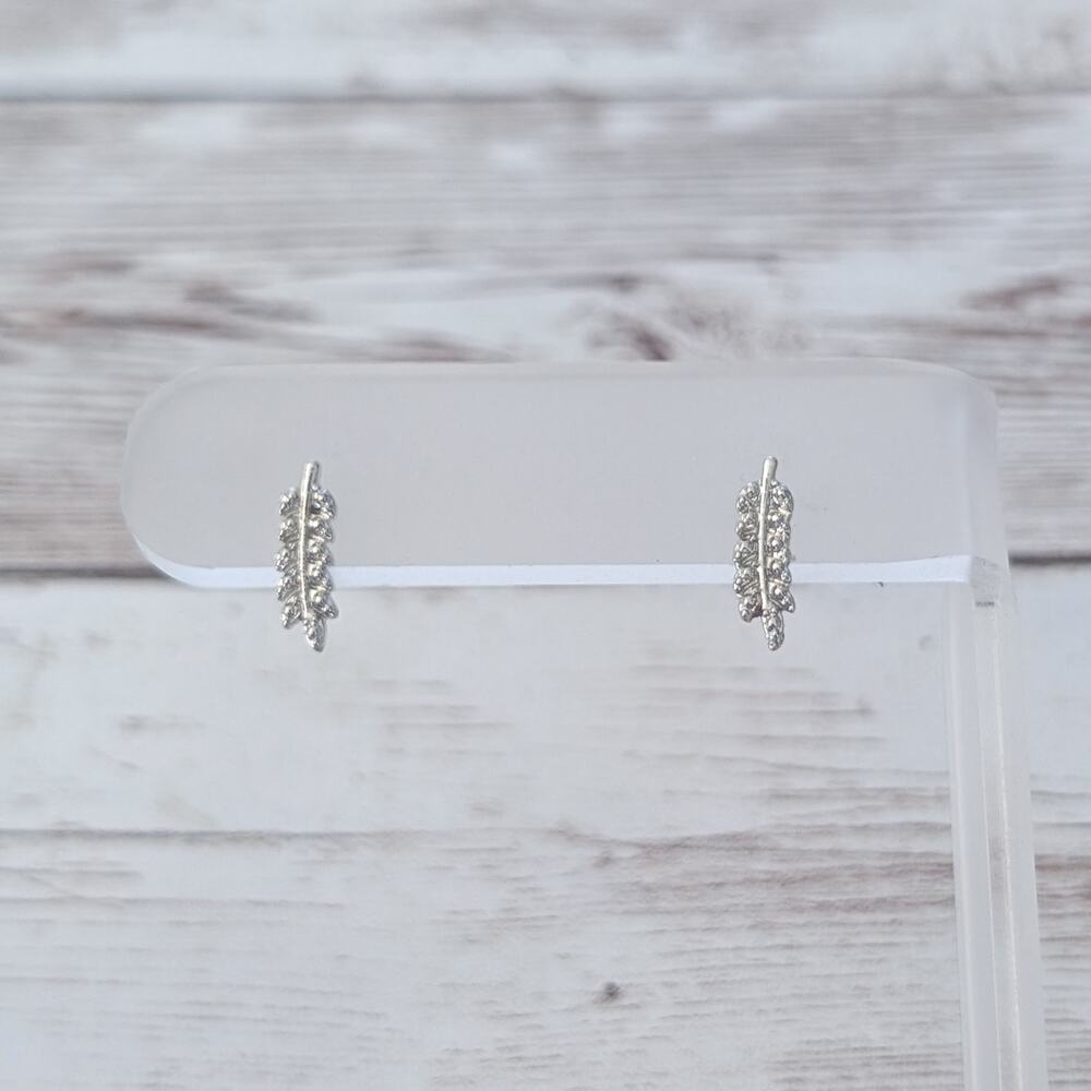 Vintage Stud Earrings Small & Dainty Silver Tone Branch/Leaf